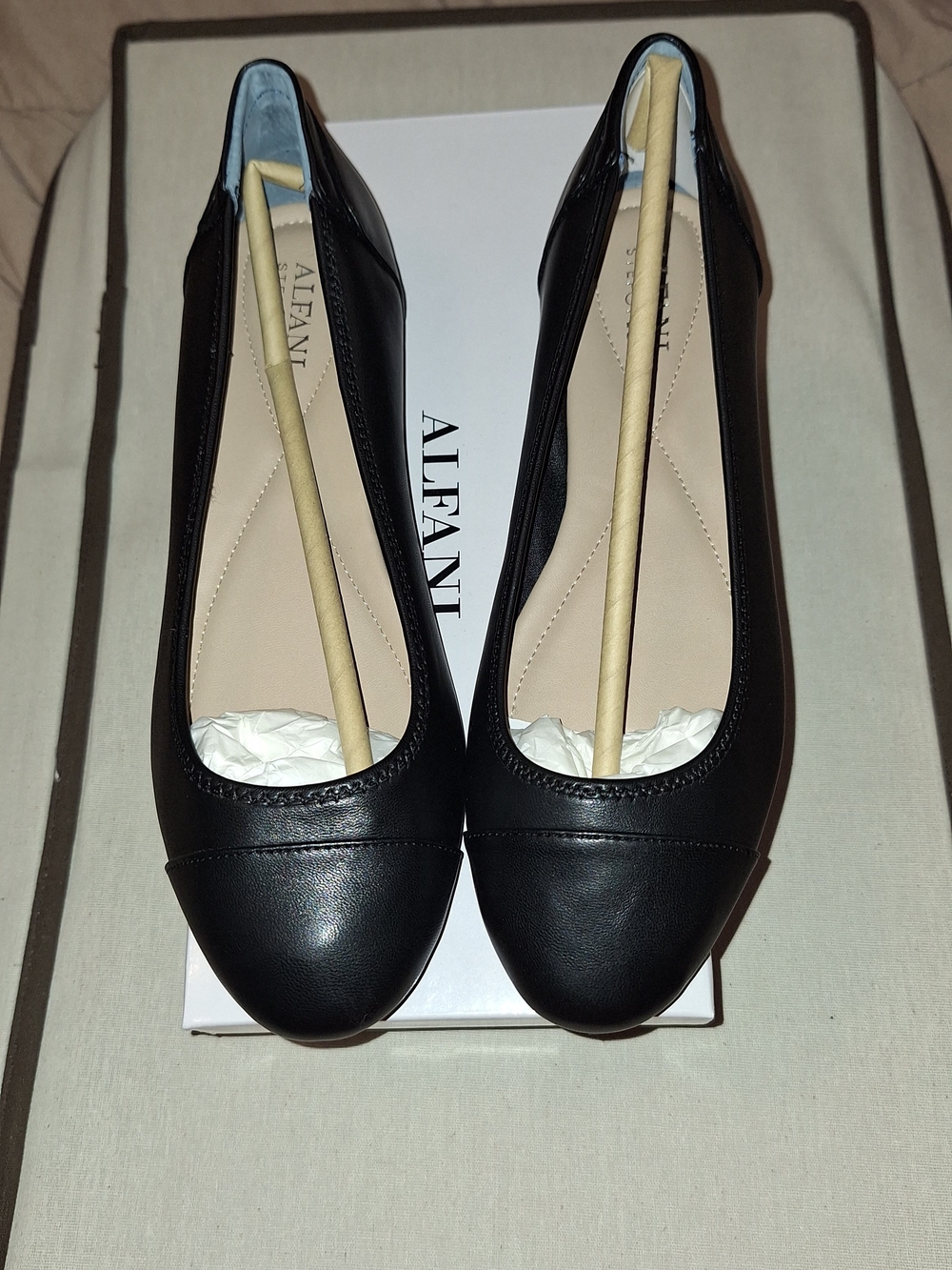 Alfani Black Leather Round-Toe Ballet Flats